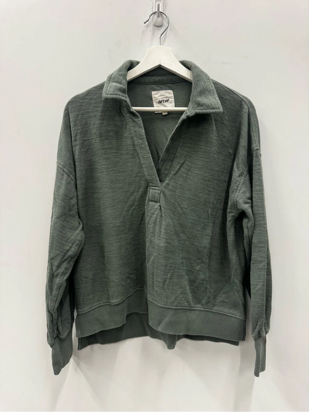 Aerie Endless Summer Popover Polo Sweatshirt in green Size XS